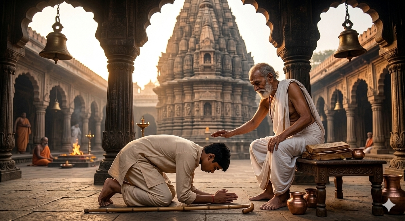 Narayana bids farewell to his teachers in Ujjayini and departs for Kashi.