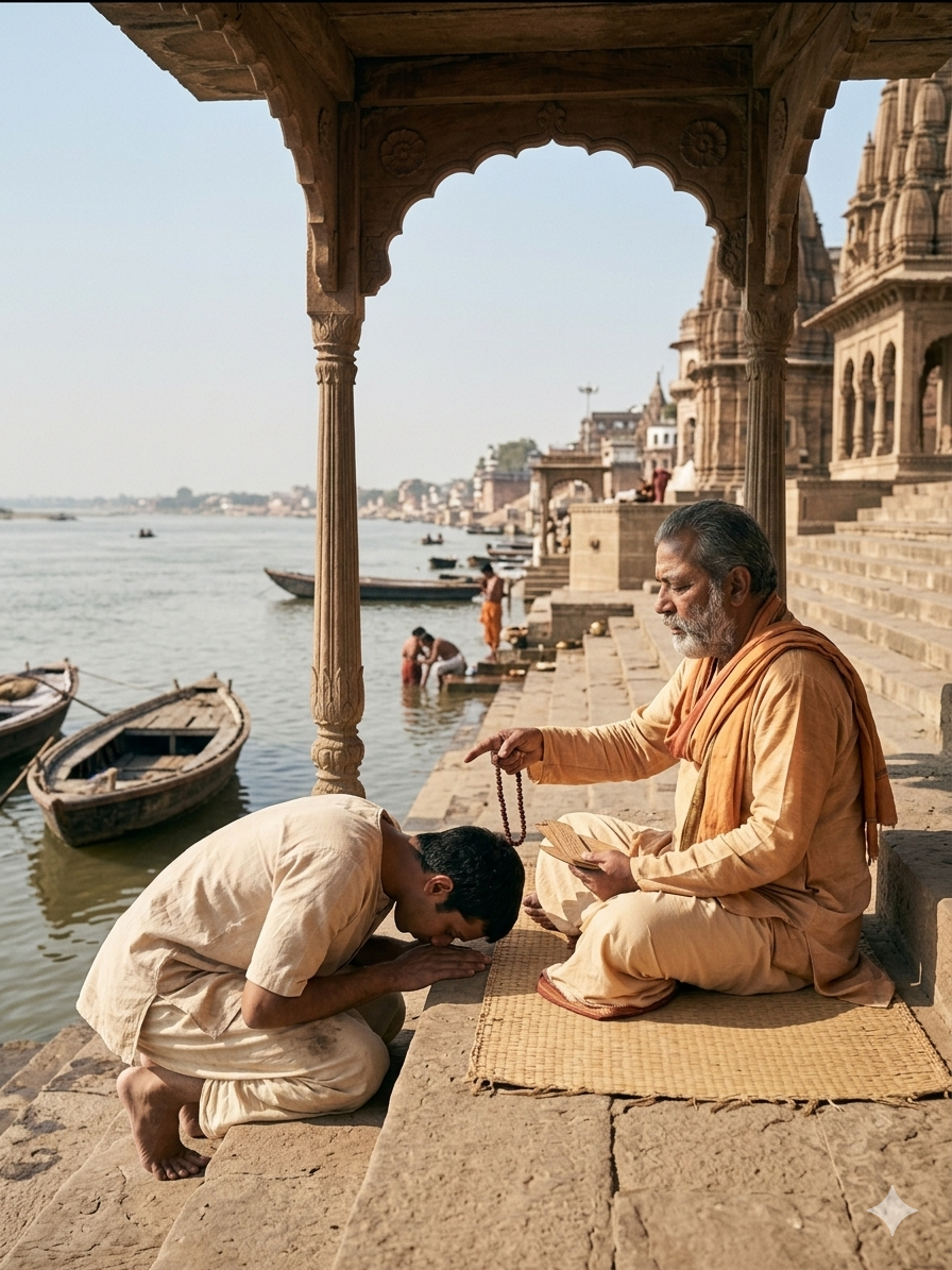 Tulsidas receiving the Rama mantra from his guru Narahari Ananda Swami